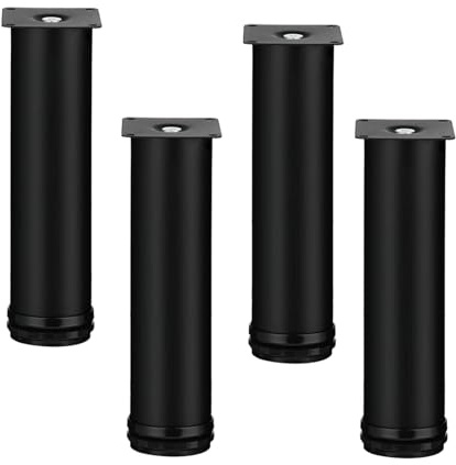 4 Stück Metall Möbelbeine Edelstahl Möbelfüße,Höhenverstellbar Schrank Beine Bett Beine,Tischbeine Rund Kabinettbeine,für Möbel,Küche,Schreibtisch,Couchtisch,Schwarz (50cm)