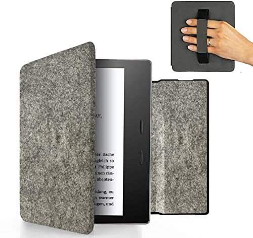 MyGadget Filz Hülle für Kindle Oasis 10 | 9 Generation [ Modell : CW24WI | S8IN4O Release: 2019 | 2017 ] mit Handschlaufe & Auto Sleep | Wake Funktion - Flip Case in Hell Grau