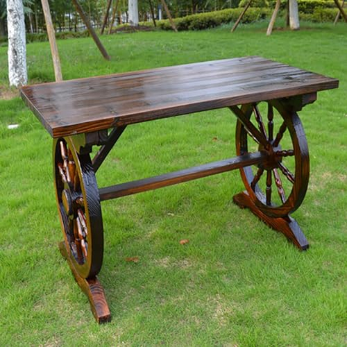 Yqyc Panca con Ruota per Carro in Legno, Sedile a Doghe, Mobili da Giardino Rustici per Esterni, Finitura Carbonizzata, per Portico da Giardino Cortile Patio Park (Color : Table A)