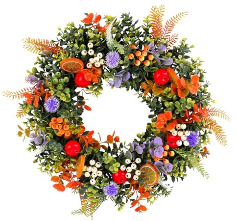 Marooma Artificial Lemon Summer Door Wreath, Artificial Wreath for Front Door Spring Summer Holiday Fruit Wreath, for Farmhouse Porch Door Kitchen