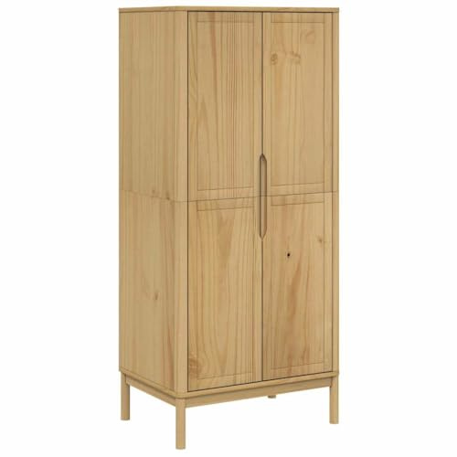 vidaXL Kleiderschrank, Garderobenschrank mit Kleiderstange, Holzschrank Schrank für Schlafzimmer, Drehtürenschrank, Wachsbraun Massivholz Kiefer