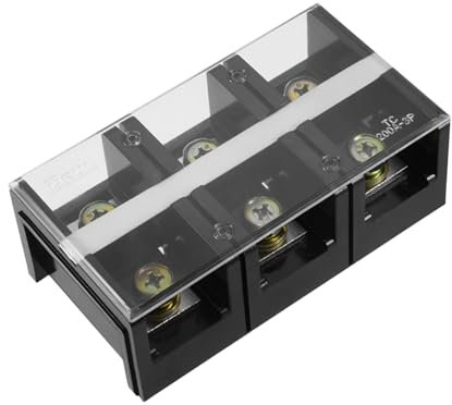 Rebower Barrettes de Connexion à Bornes à Vis de Barrière à Double Rangée de 3 Positions, 600V 200A (avec Couvercle) pour Fils de Connexion, Circuits Électroniques - 1 Pcs/Noir