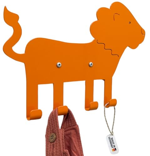 ABIMI Kindergarderobe Löwe aus pulverbeschichtetem Stahl – 4 Haken als Tierbeine – Wandgarderobe für Kinderzimmer & Flur – robust, durchdacht & mit Sorgfalt gefertigt – 32 × 22 × 2 cm