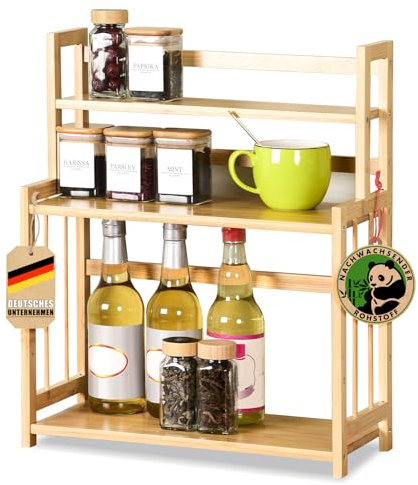 Floordirekt Gewürzregal, Bambus Gewürz Küchenregal, Regal Organizer für Küche, viel Platz für Gewürze, Aufbewahrung (Alabama)