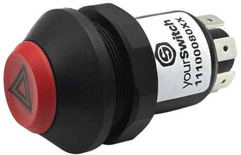 yourSwitch 11100080XX Druckschalter mit Arretierung: Warnblinken 12V kompatibel mit Valtra 30448400, Steyr 133700580002 für Steyr Traktor Serie 900 Warnblinkschalter
