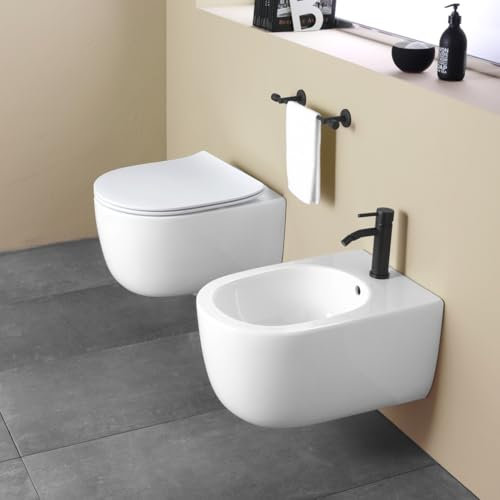 Sanitari bagno Bidet e Vaso WC SOSPESI filomuro rimless scarico VORTICE coprivaso softclose Cloud