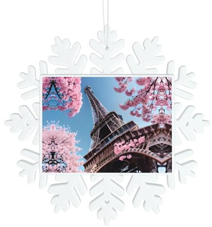 Ölgemälde Paris Eiffelturm Schneeflocken Dekorationen – festliche Winter-Weihnachts-Schneeflocken zum Aufhängen für Weihnachten, Teenager, Feiertage und Partys