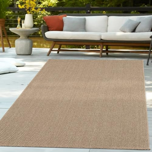 TT Home In- und Outdoor Loop Teppich Modern Robust Wetterfest Für Terrasse Wohnzimmer Küche Einfarbig Naturtöne Weiche Struktur, Größe:80x150 cm