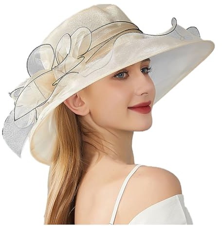 SRZYMJ Kentucky Organza-Derby-Hut für Damen, Braut, Hochzeit, Kirche, Teeparty, breite Krempe, Sommer-Sonnenkappe Sonnenhut Damen Bunt Fischerhut Für Safari Anglerhut