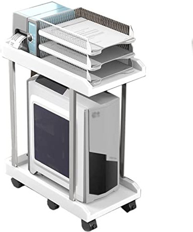 XAoSCd Mesa De Impresora De Oficina con Doble Capa, Soporte De Almacenamiento para Chasis De Escritorio con Ruedas Universal, Soporte De CPU Extraíble, Soporte De Host Par,White-45x22x59cm