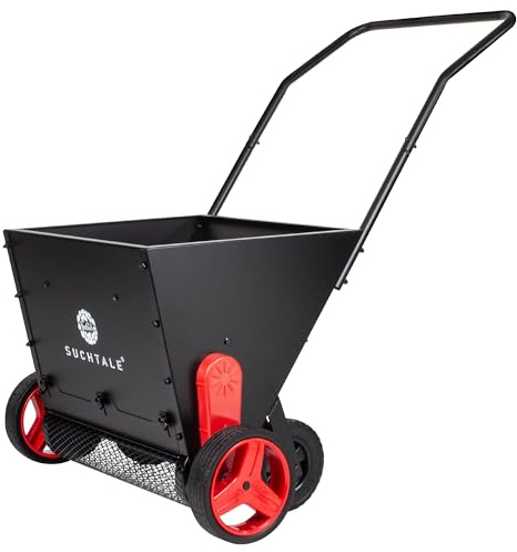 Suchtale Spandiconcime a spinta per compost e muschio di torba, applicatore di fertilizzante organico con lame rotanti, cestino in rete metallica regolabile Topdresser