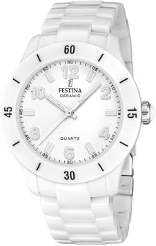 Festina Damen Uhr Analog Keramik Weiß - Quarzwerk - Mineralglas hochresistent - 5 ATM wasserdicht F20720/1 - Ceramic