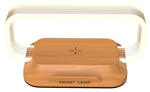 LED Wireless Charger Stand Pad Table Desk Light Lamp Mobile Phone Holder Fast Charging Station Dock For IPhone Samsung Xiaomi (Wood Grain)