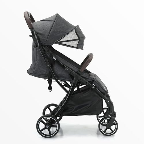 Aya Easy Fold Compact Stroller – Newborn to 4 Years, Lightweight Travel Pram with 5-Point Harness, One-Hand Fold, Cupholder & Raincover – Portable, Durable & Comfortable Baby Buggy (Stone Grey)