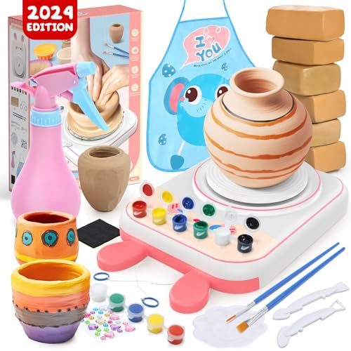 Skirfy Pottery Set for Children, Electric Pottery Wheel for Children, Mini Pottery Wheel with Pottery Clay, Pottery Set for 6 Year Old Boys and Girls, Easter Gifts for Birthday 8816 Same rabbit.