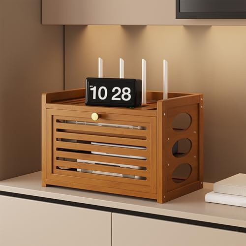 Caja De Almacenamiento De Enrutador Wifi, Home Caja Router WiFi, Estante Decorativo Para Sala De Estar, Caja De Almacenamiento De Escritorio, Para El Hogar Y La Oficina(Brown,31x28cm/12.2x11in)