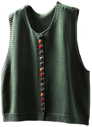 RWGSNB Pulls sans Manche Femme Cardigan Tricoté sans Manches pour Femme Pull Coton Doux Gilet Chic et Coloré Boutonné Tricoté Tendance Ouvert sur Le Devant Décontracté Automne Vert Taille L