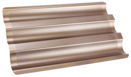 ROMISBABA Molde para Hornear Baguette Francés de Acero al Dorado Bandeja Antiadherente Perforada de Ranuras Pequeño para Pan Artesanal