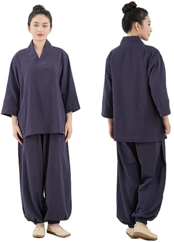 Tenue d'arts Martiaux pour Femme, Uniforme Unisexe de Tai Chi, Vêtements Traditionnels Chinois pour Kung Fu, Méditation Zen, Wing Chun, Wu Shu, Qigong (Blue, S)