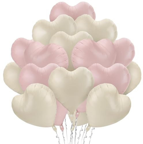 24 Stück Herz Folienballon, 18 Zoll Cremeweiß Hellrosa Herzförmige Luftballons, Beige Helium Herzballons Dekorationsset für Valentinstag Hochzeit Verlobung Jahrestag Party Babygeburtstag Brautparty
