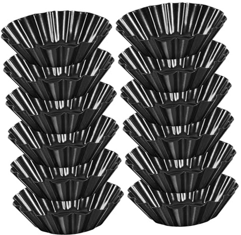 Toyvian 12 piezas Molde para Tartas de Acero Carbono Antiadherente de Unidades Grandes Reutilizables para Cupcakes y Tartaletas Herramienta para Hornear Postres y Bizcochos Horno