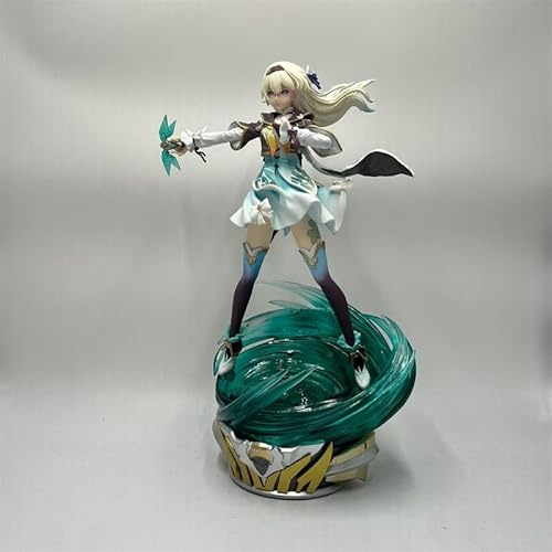 NFsgVCGJ Figura de acción de anime, modelo de estatua femenina rubia de ojos violetas, uniforme intrincado blanco y azul, remolinos verdes brillantes en la base, escala 1/6, altura 33 cm, peso 2000g-Z