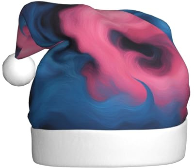 TBABMDPDM Blaue und rosa Weihnachtsmannmütze mit Feueraufdruck, für Erwachsene, Weihnachtsmütze, Weihnachtsmannmütze für Damen und Herren, Weihnachten, Urlaub, Party