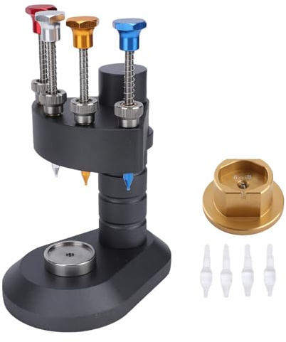 Diydeg Watch Hand Setting Tool, 4 Pin Automatic Watch Hand Presser, Professional Aluminum Watchmakers Setting Fitting Press Needles Repair Kit with 4 Needle Tips & 1 Movement Base