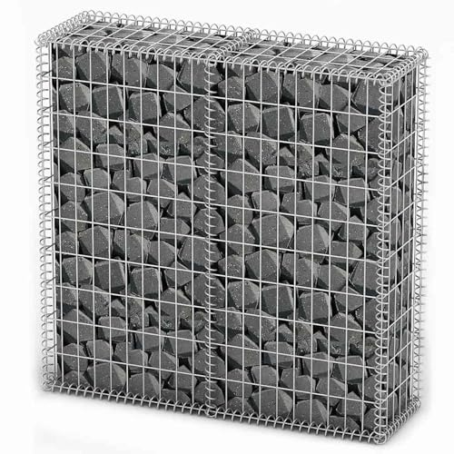 Gecheer Galvanized Gabion Basket with Lid, 100 x 100 x 30 cm Retaining Wall Mesh Box for Landscaping, Rock-Filled Garden Wall, Heavy-Duty Welded Steel
