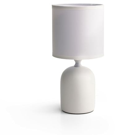 THE SECRET HOME - Lámpara de Cerámica - D. Ø 12x25 - Lámpara para Mesita en Tela y Cerámica - Iluminación para Hogar - Decoración para Dormitorio y Salón (Modelo 8 - Blanco)