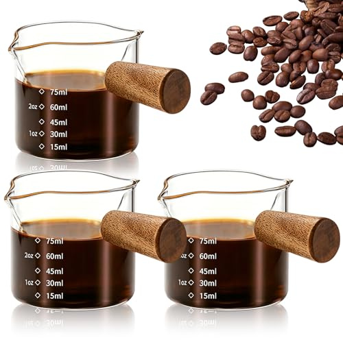 Thhiit 3 Pcs Espresso Shot Glass, 75ml Dual Scale Double Coffee Measuring Cup with Handle and V Shaped Mouth for Coffee Milk Juice