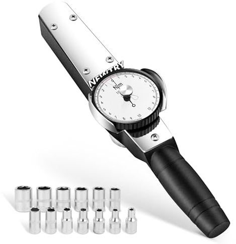 NEWTRY Llave dinamométrica de dial 1-10N.m con 4-14 mm juego de vasos, Medidor de par de precisión 1/4 Probador de fuerza de torsión