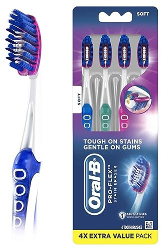 Oral-B Pro-Flex Stain Eraser Toothbrushes, Soft, 4 Count