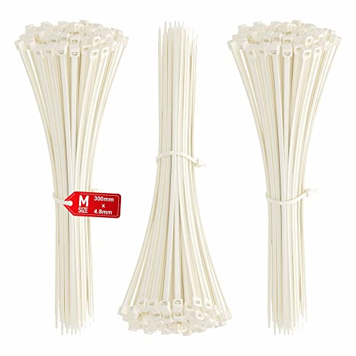 intervisio Fascette Plastica per Cablaggio 300 mm x 4,8 mm, Fermacavo Bianche Elettricista 300mm Nylon Cavi Stringicavo/Bianco - 300 Pezzi