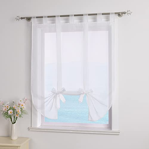ESLIR Raffrollo mit Schlaufen Raffgardinen Voile Gardinen Küche Bindegardine Transparent Schlaufenrollo Vorhänge Modern Weiß BxH 120x140cm 1 Stück