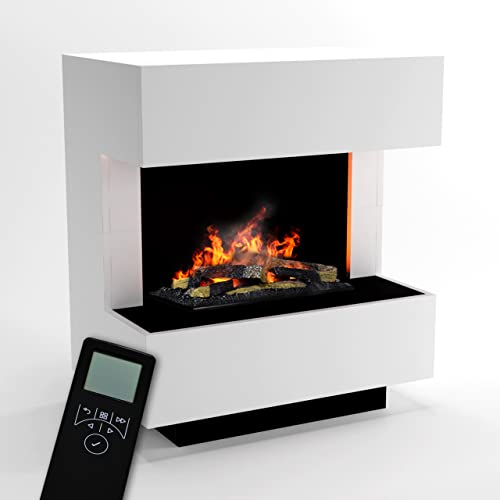 GLOW FIRE Wasserdampf Kamin KLEIST (Standkamin) - Elektrokamin mit realistischen LED 3D-Flammen, Knistereffekt & Fernbedienung, 80x90x50 cm - Opti-Myst 600 Elektro Kamin mit Holz-Deko, Weiß