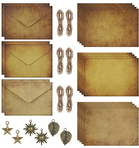 Fanshiontide 30 Stück Vintage Kraftpapier Umschläge, Briefpapier mit Umschlag und Papier Antiklook Antiken Briefpapier-Sets Handgefertigte Geschenke zum Schreiben von Geburtstag Weihnachten
