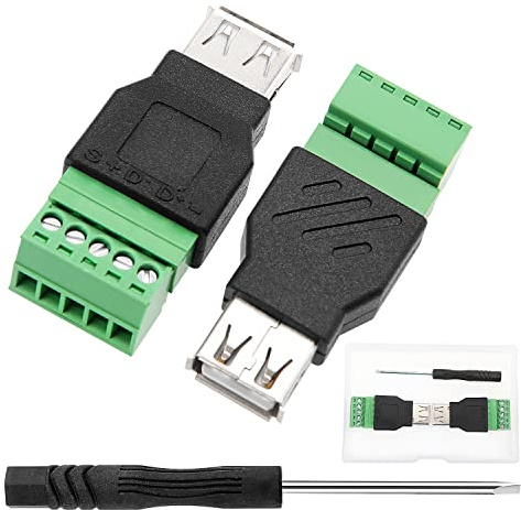 VooGenzek 2 Stück USB 2.0 Typ A Stecker auf 5 Pin Buchse Schraube, USB Plug Terminal, Weiblich