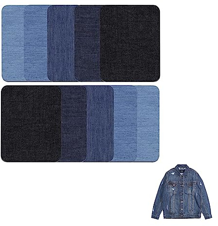 10pcs IronOn Patches Iron On Denim Cotton Patches Iron-On Repair Kit,Iron-on Jean Patches Inside & Outside Strongest Glue 100% Cotton,Jean Patches Classic for Clothes,Size 12.4cm x 9.7cm