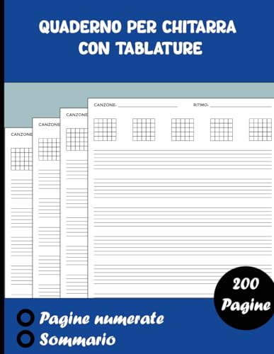 Quaderno per chitarra con tablature: Chitarra Tablature Libro bianco con 200 pagine di tablature e diagrammi di accordi - Formato A4 per chitarrista ... indice vuoto per numeri di pagina e titoli)