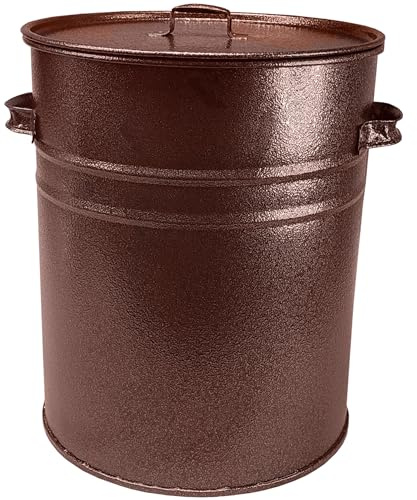 30L Bronze Ash Bin Bucket with Lid & Handles for Fireplaces Fire Pits Wood Coal Burning Stove Metal Charcoal Bin Box Outdoor or Indoor Galvanised Steel 30 Litre