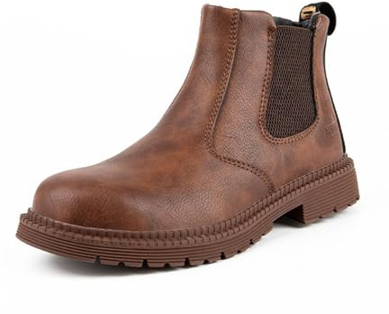 Webrosistol Bottine de Sécurité Homme Femme Cuir Artificiel Slip On Bottes de Sécurité Embout en Acier Chaussures de Securite Chelsea