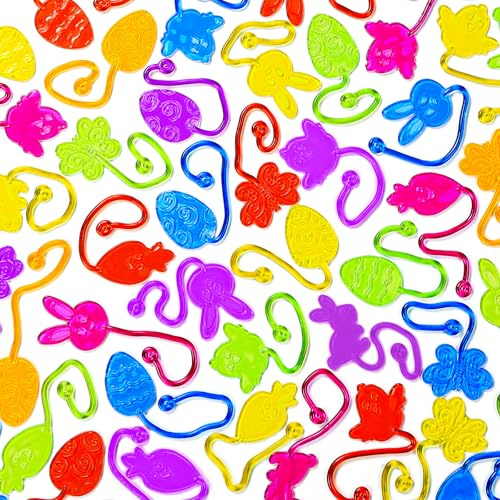 DIYDEC 35 Stück Sticky Hands, Klebende Hände Klatschhand für Kinder Ostern Hase Schmetterling Eier Küken Karotte Stretchy Toys für Ostern Party Geschenk
