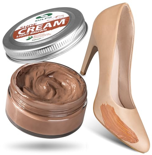 SULPO Schuhcreme Schwarz - Shoe Cream - Schuhputzcreme - Ledercreme Lederbalsam Glattleder - Wasserbassiert - Farbe auffrischen - Lederpflege - Echt und Kunstleder - 50ml (Hellbraun)