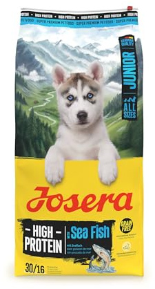 JOSERA Junior High Protein Pesce di mare (1 x 12,5 kg), cibo secco per cani attivi a partire dalle 6 settimane di vita, salmone e patata dolce, senza cereali e ricco di proteine, L-carnitina e taurina
