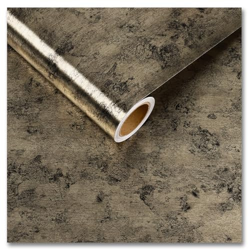 CRE8TIVE Papier Peint Autocollant Métallique Vinyle Adhesif Or Vieilli Papier Peint en Acier Inoxydable Papier Adhesif pour Meuble Cuisine Impermeable Film pour Salle de Bain Armoire 30 x 200cm