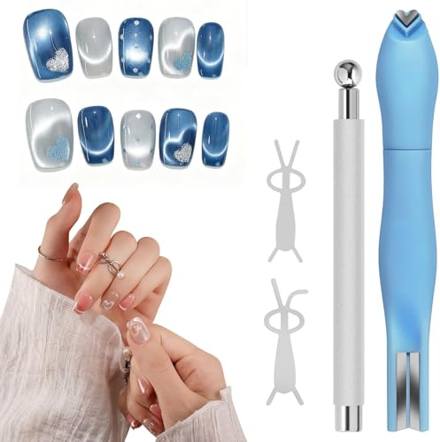 Kit magnete per unghie Cat Eye da 4 pezzi, 2 guide a forma di coniglietto e magnete 3 in 1 per smalto in gel con penna a doppia estremità: crea splendidi disegni Cat Eye e nail art 3D a casa o in