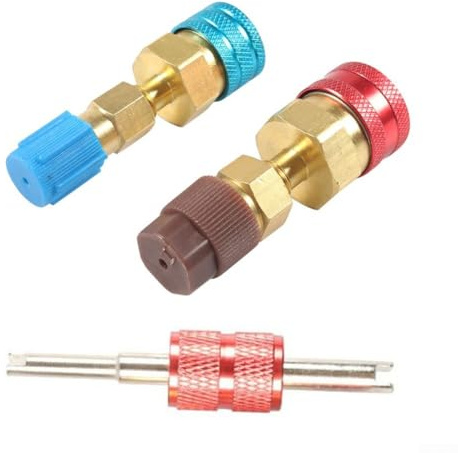 R134A Kit de raccord rapide de tuyau haute et basse pression en cuivre avec code couleur pour réparation de système de climatisation automobile avec clé à noyau de valve Compat