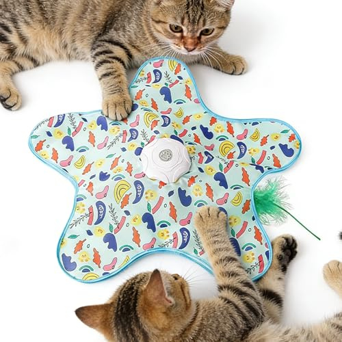 Calenxy Juguete interactivo para gatos con resorte automático, juguete para gatos autoempleo, juguetes eléctricos para gatos recargables con plumas (amarillo)