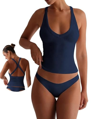 Xiaoliny Canotta Donna Sexy Tops Corto Senza Maniche Scollo a V Elegante Sport Top Spalline Incrociate sulla Schiena Estiva Canottiera Costine Elasticizzato Basic Casual T-Shirt per Yoga Fitness